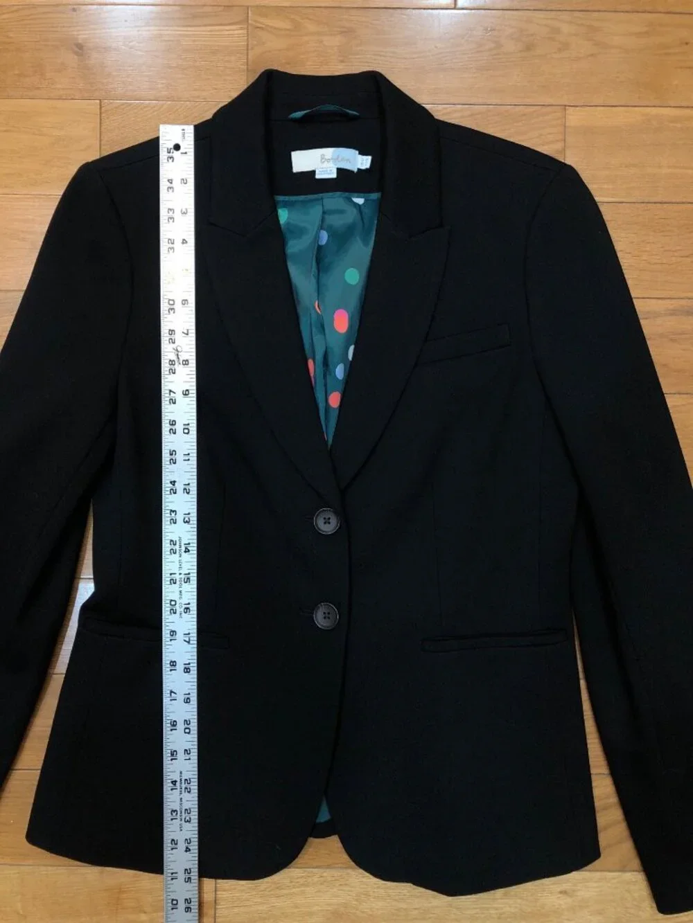 Boden WE545 Marylebone Ponte Blazer Black Stretch Tailored Polka Dot Lining Sz 8